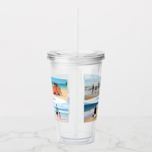 Custom Photo Collage Acrylic Tumbler with Text Acryltrinkbecher (Rechts)