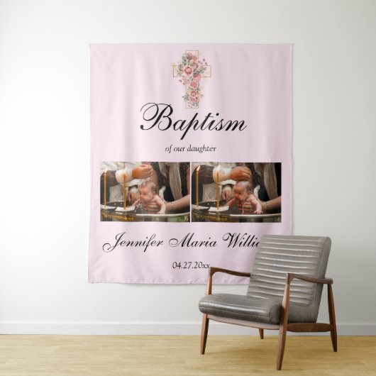 Custom Photo Collage Christening Baptism Backdrop Wandteppich (Beispiel)