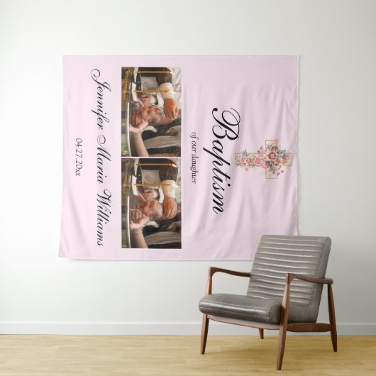 Custom Photo Collage Christening Baptism Backdrop Wandteppich (Beispiel (Horizontal))