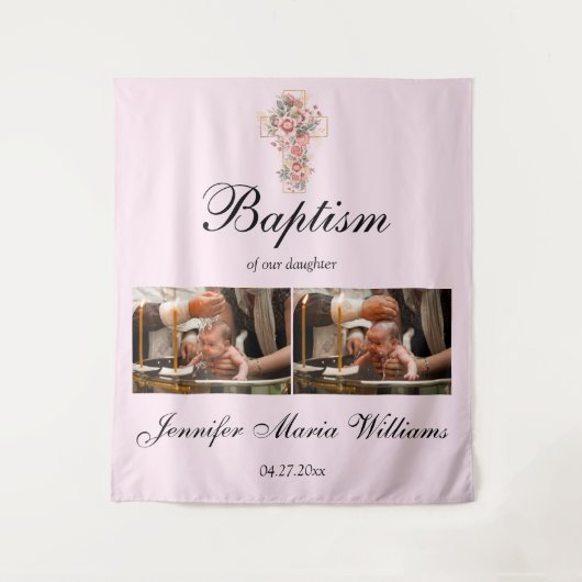 Custom Photo Collage Christening Baptism Backdrop Wandteppich (Vorderseite)