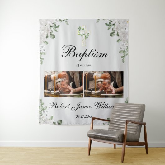 Custom Photo Collage Christening Baptism Backdrop Wandteppich (Beispiel)