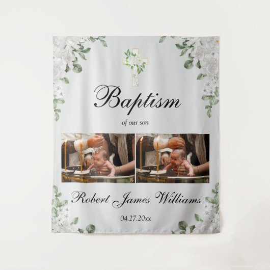Custom Photo Collage Christening Baptism Backdrop Wandteppich (Vorderseite)