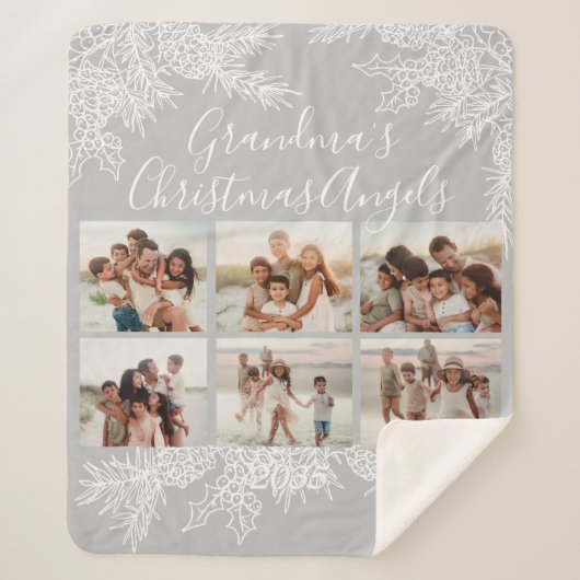 Custom Photo Collage Elegant Grandma's Christmas Sherpadecke (Vorderseite)