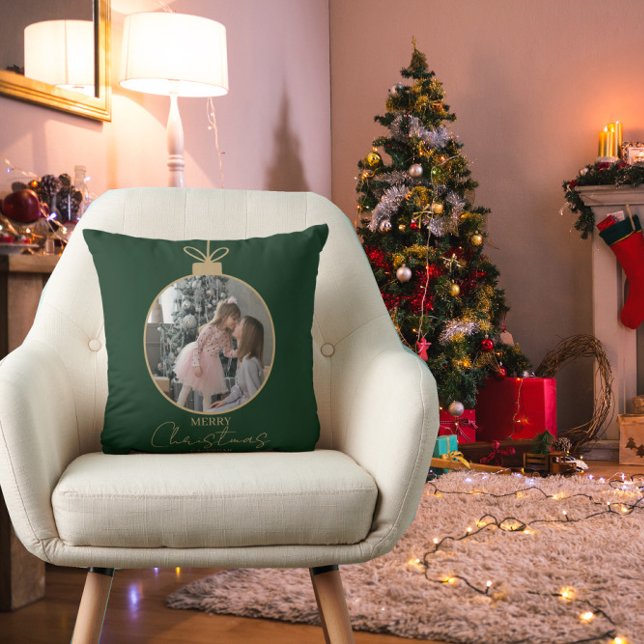 custom photo collage Merry Christmas bauble Kissen (Von Creator hochgeladen)