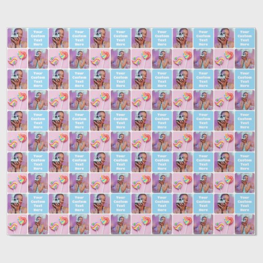 Custom Photo Collage Modern Retro Blue Pattern Geschenkpapier (Flach)
