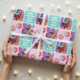 Custom Photo Collage Modern Retro Green Pattern Geschenkpapier