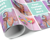 Custom Photo Collage Modern Retro Green Pattern Geschenkpapier (Rolleneckpunkt)