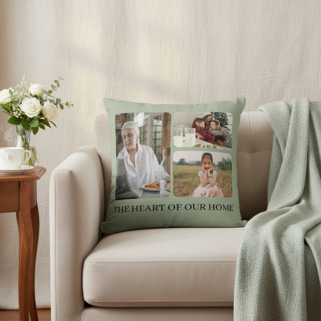 Custom Photo Collage Mother's Day | Sage Green Kissen (Elegant Custom Photo Collage Mother's Day Keepsake Cool Sage Green Pillow)