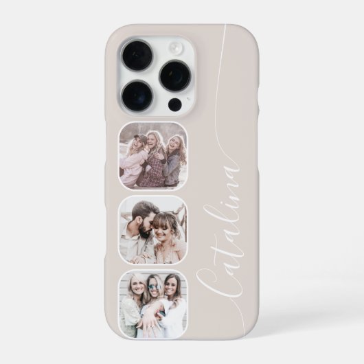 Custom Photo Collage Personalized Beige iPhone Hülle (Rückseite)