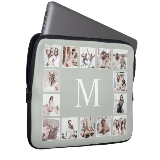 Custom Photo Collage Personalized Sage Green Laptopschutzhülle (Vorne Rechts)