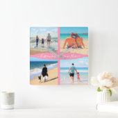 Custom Photo Collage Text Family Love Personalized Quadratische Wanduhr (Zuhause)