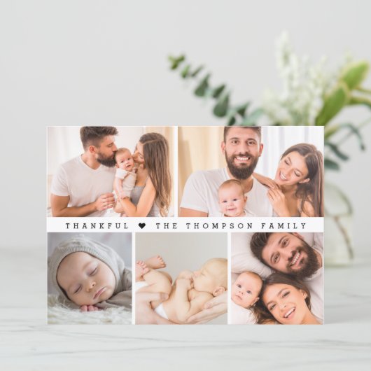 Custom Photo Collage Thankful Baby Shower Dankeskarte (Stehend Vorderseite)
