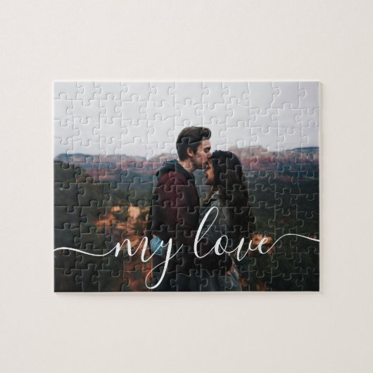 Custom Photo Couple Romantic Script Keepsake Puzzle (Horizontal)