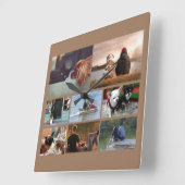 Custom photo couples collage | 8 tan brown quadratische wanduhr (Winkel)