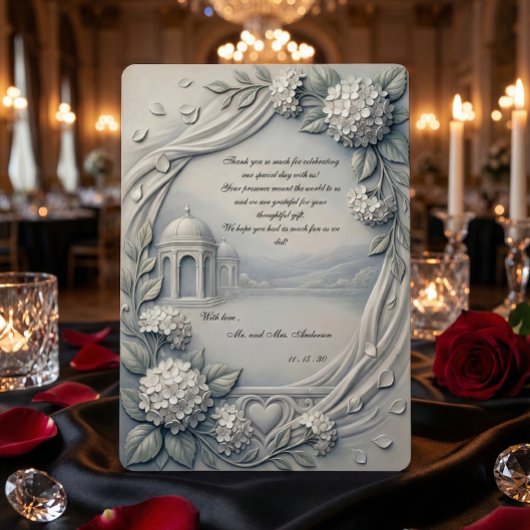 Custom Photo Cream Hydrangea Neoclassical Wedding Dankeskarte