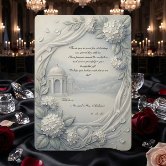 Custom Photo Cream Hydrangea Neoclassical Wedding Dankeskarte