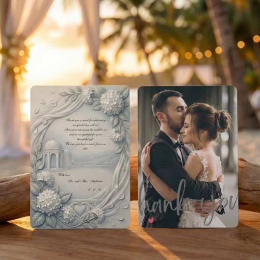 Custom Photo Cream Hydrangea Neoclassical Wedding Dankeskarte