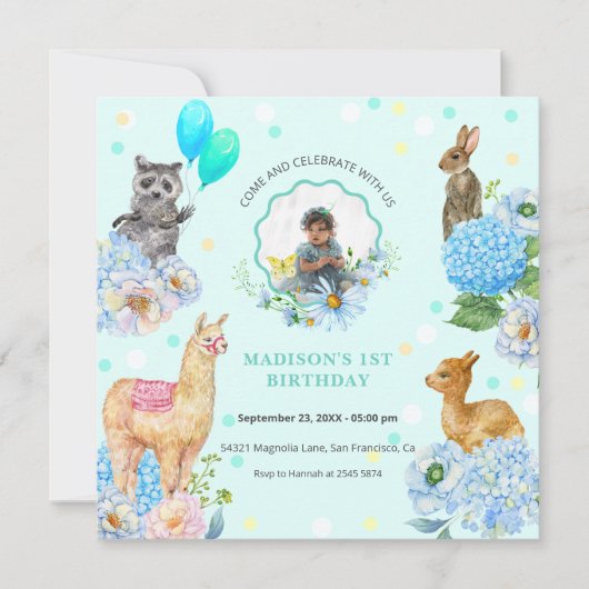 Custom Photo Cute Animals Birthday Invitation Einladung (Vorderseite)