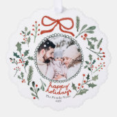 Custom Photo Cute Hand Drawn Holiday Foliage Ornament Karte (Vorderseite)