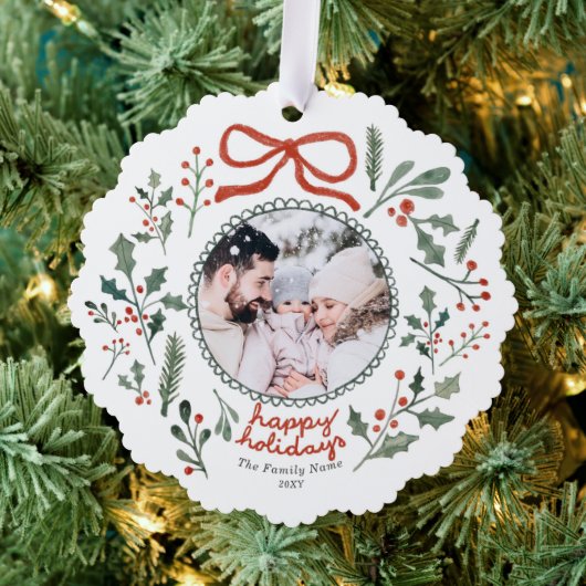 Custom Photo Cute Hand Drawn Holiday Foliage Ornament Karte (Insitu (Baum))