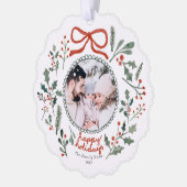 Custom Photo Cute Hand Drawn Holiday Foliage Ornament Karte (Links)