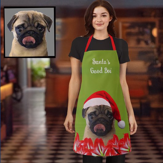 Custom Photo Dog Red Santa Hat & Orchids Mom Gift Schürze