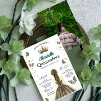 Custom Photo Emerald Green Quinceañera Invite Einladung