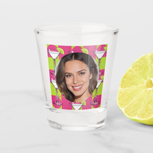 Custom Photo Face & Cocktail Personalized Pink Schnapsglas (Vorderseite)