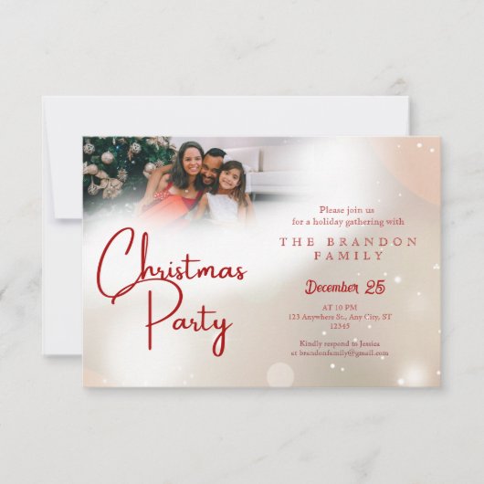 Custom Photo Family Holiday Holly Christmas  Einladung (Vorderseite)