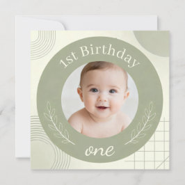 Custom Photo First Birthday - Personalized Sage  Einladung