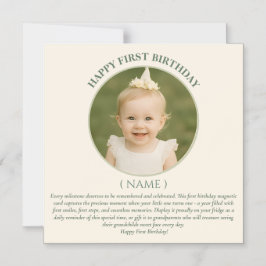 Custom Photo First Birthday Sage Green Thin Magnet