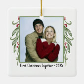 Custom Photo First Christmas Together Mistletoe Keramikornament (Rückseite)