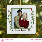 Custom Photo First Christmas Together Mistletoe Keramikornament