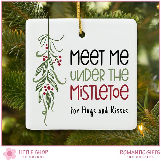 Custom Photo First Christmas Together Mistletoe Keramikornament