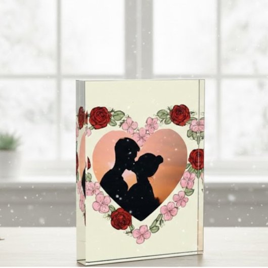 Custom Photo Floral Rose Heart Acrylic Bloc Fotoblock