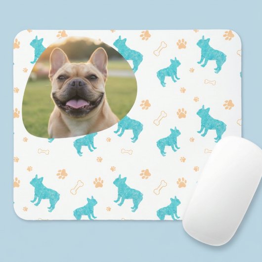 Custom Photo French Bulldog Mouse Pad  Pastel Blue Mousepad