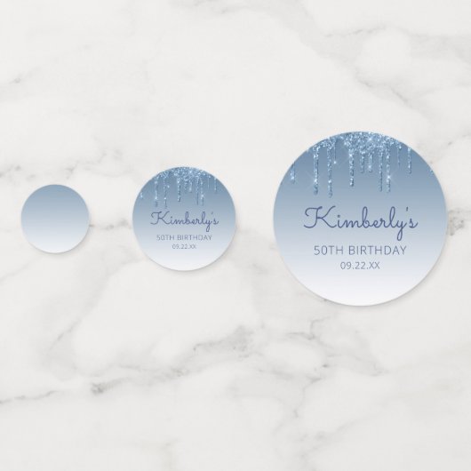 Custom Photo Glam Blue Glitter Drip 50th Birthday Konfetti (Vorderseiten)