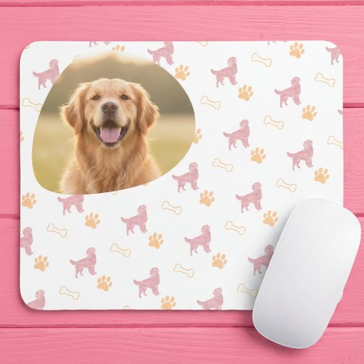 Custom Photo Golden Retriever - Pastel Pink Mousepad