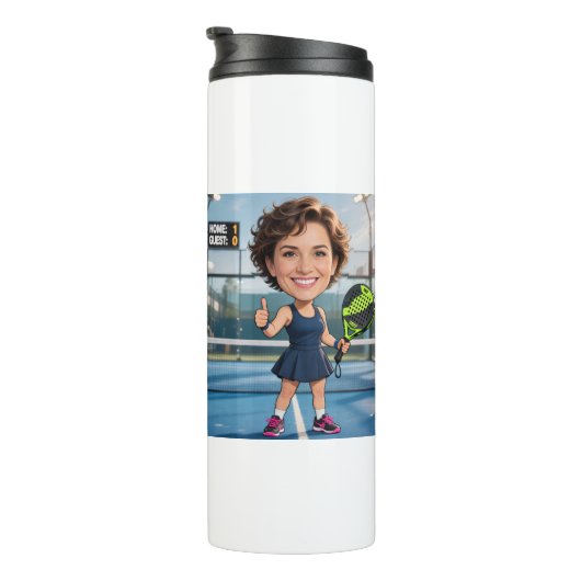 Custom Photo Head Padel/Pickleball Player Caricatu Thermosbecher (Nach rechts gedreht)