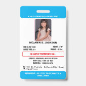 Custom Photo ID Badge for Kids with Emergency Cont Ausweis (Front)