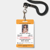 Custom Photo ID Badge for Kids with Emergency Cont Ausweis (Vorderseite mit Lanyard)