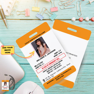 Custom Photo ID Badge for Kids with Emergency Cont Ausweis