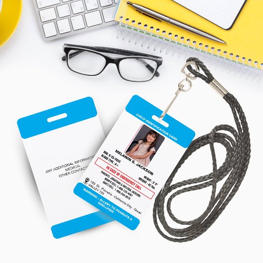 Custom Photo ID Badge for Kids with Emergency Cont Ausweis