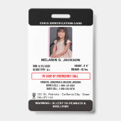 Custom Photo ID Badge for Kids with Emergency Cont Ausweis (Front)