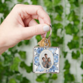 “Custom Photo Keychain – Blue Floral Personalized  Schlüsselanhänger (Hand)
