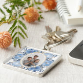 “Custom Photo Keychain – Blue Floral Personalized  Schlüsselanhänger (Seite)