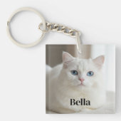 Custom photo keychain with cute white kitty cat schlüsselanhänger (Vorderseite)