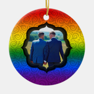 Custom Photo LGBTQ Gay Rainbow Pride Flag Chistmas Keramik Ornament