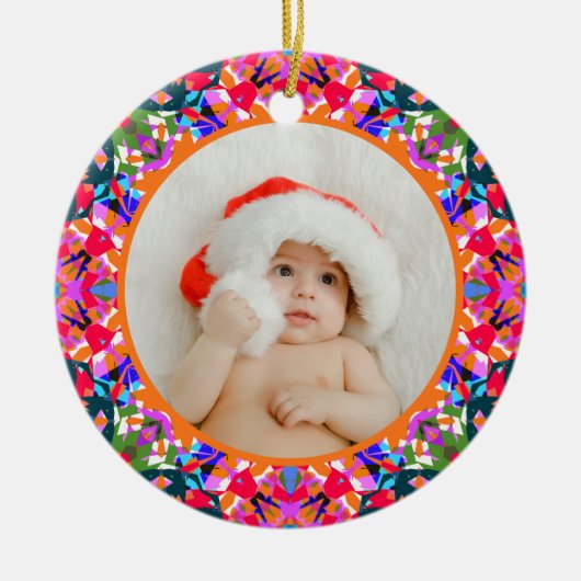 Custom Photo Merry Christmas Modern Colorful Keramik Ornament (Vorne)