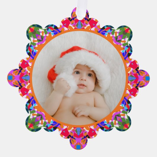 Custom Photo Merry Christmas Modern Colorful Ornament Karte (Vorderseite)